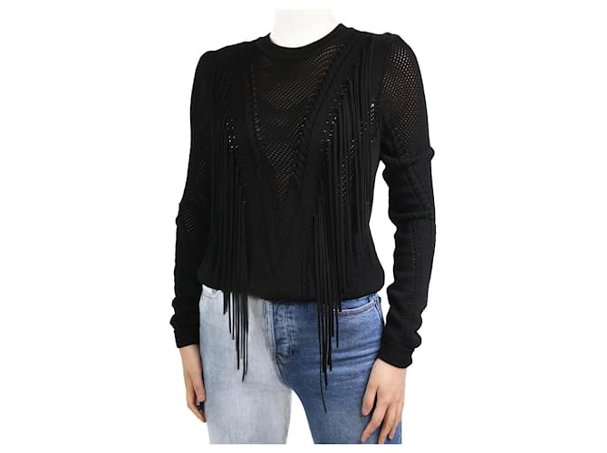 Autre Marque Black fringed loose-knit jumper - size S Viscose  ref.1041422