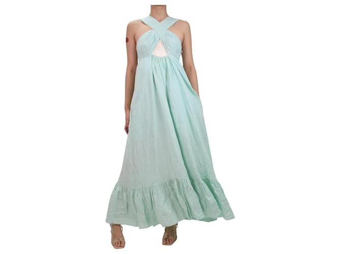 Autre Marque Vestido verde de lino con cuello halter - talla S  ref.1041428