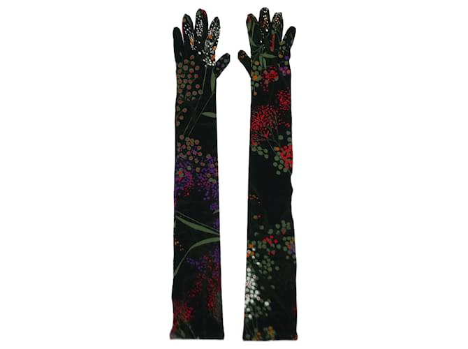 Dries Van Noten Black elbow-length floral gloves Viscose  ref.1041431
