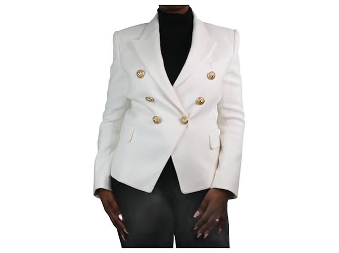 Balmain White double-breasted textured blazer - size FR 42 Cotton  ref.1041444