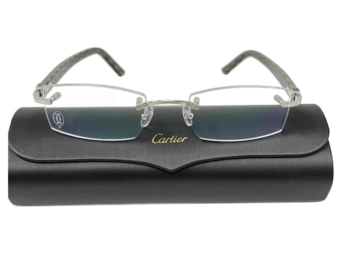 Cartier Randlose Cartie-Brille Silber Grün Metall  ref.1041462