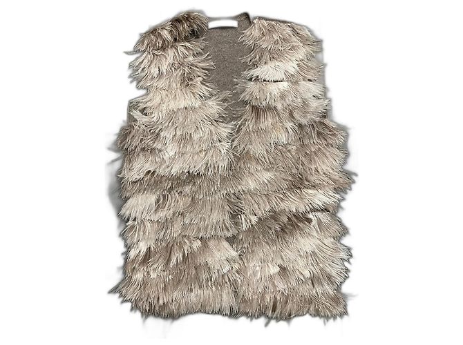 Autre Marque Statement Weste aus Kaschmir mit Straußenfedern Taupe XS Hellbraun