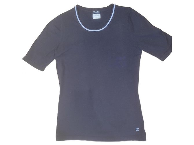 Top Chanel Uniforme Negro Algodón