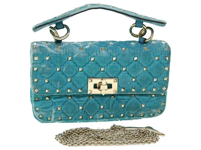 VALENTINO Quilted Chain Shoulder Bag Velor Light Blue Auth 51034  ref.1041519
