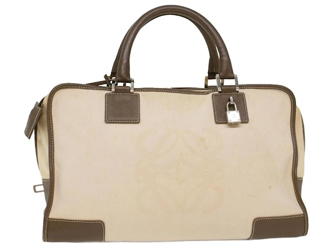 LOEWE Boston Bag Canvas Leather White Auth ep1340 Cloth  ref.1041532