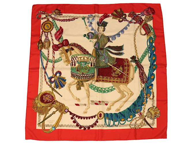 Hermès HERMES CARRE 90 Scarf �hLe Timalier�h Silk Red Auth bs7268  ref.1041550