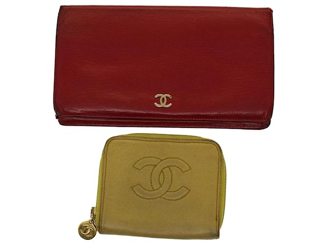 CHANEL Wallet Leather 2Set Red Green CC Auth bs7305  ref.1041561