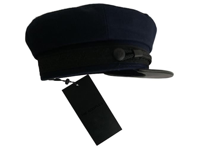 The Kooples Chapeaux Cuir Coton Noir Bleu Marine  ref.1041613