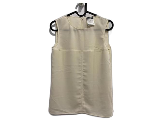 Ärmellose Chanel-Bluse Beige Polyester  ref.1041630