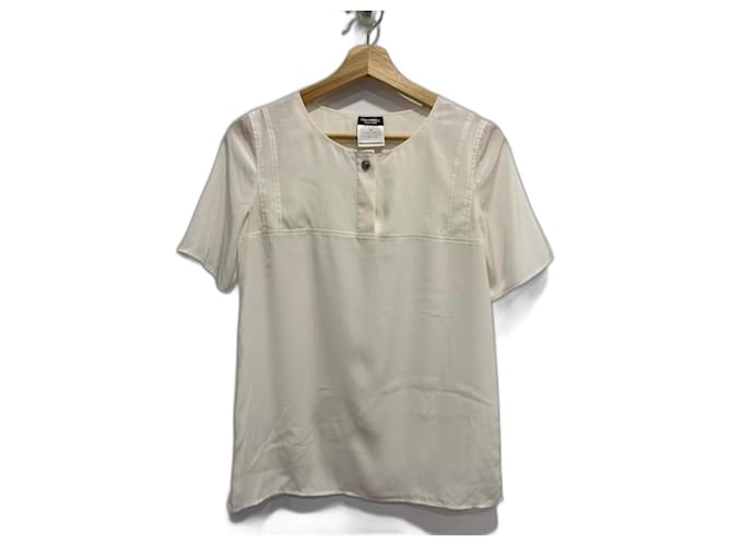 Chanel-Bluse mit Ärmeln Beige Polyester  ref.1041631