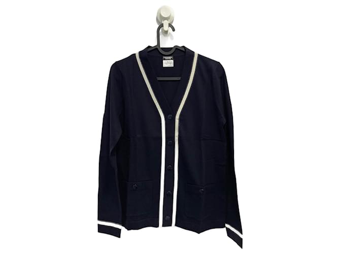 Uniforme Chanel Cardigan Azul marinho Algodão  ref.1041636