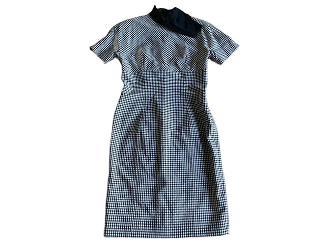 Christian Dior Vintage gingham dress Black White Silk Wool  ref.1041806