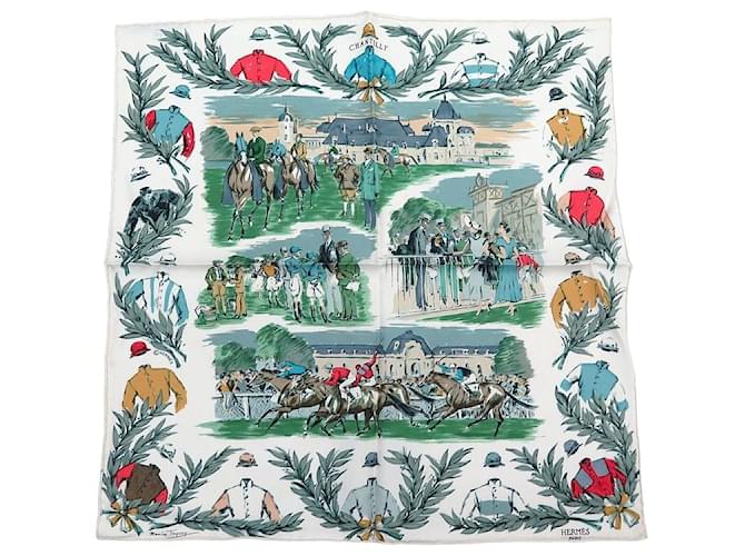 Hermès NEW HERMES GAVROCHE SCARF CHAMP DE COURS AT CHANTILLY DE TAQUOY CARRE White Silk  ref.1041931