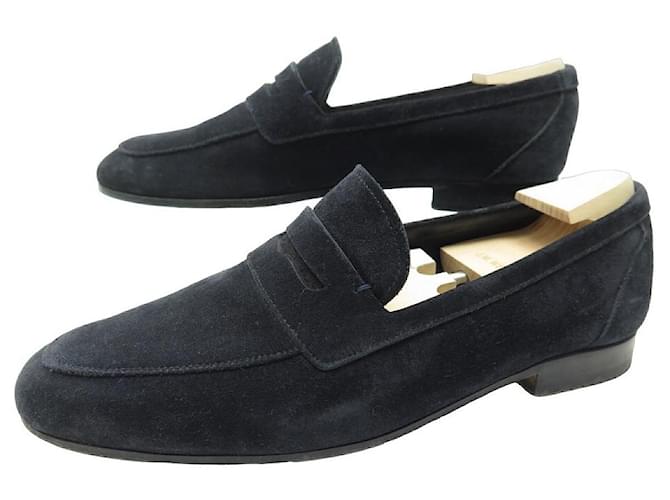 JM WESTON LOAFERS 9 43 BLUE SUEDE + SHOES SHAPES LOAFERS SHOES  ref.1042000