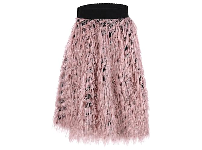 Dolce & Gabbana Falda evasé con flecos metálicos en poliéster rosa pastel  ref.1042035