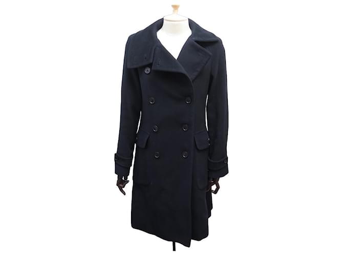 NEW BURBERRY LONG LC COAT.2379 S 36 WOOL & CASHMERE BLUE COAT JACKET Navy blue  ref.1042045