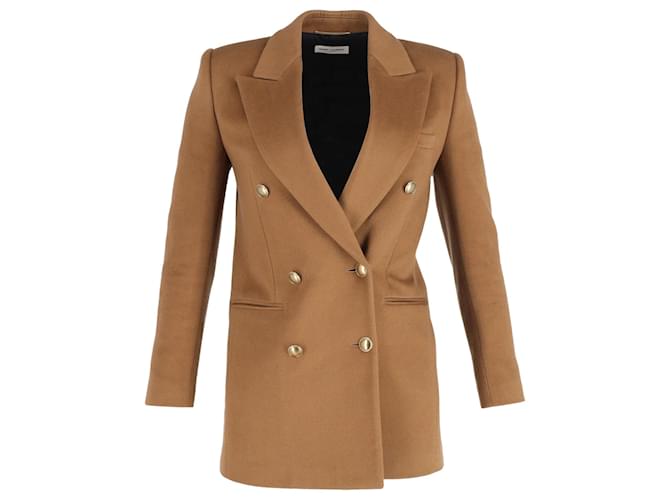 Saint Laurent Double-Breasted Blazer in Tan Wool and Cashmere Blend Brown Beige  ref.1042051