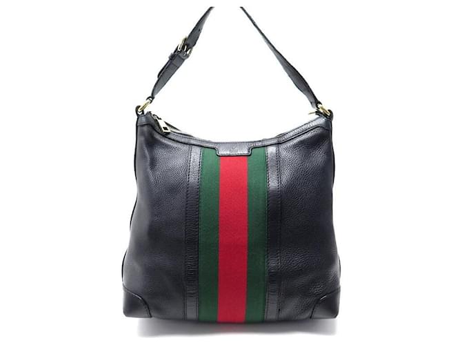 Gucci Black Grained Leather Shoulder Hobo Bag