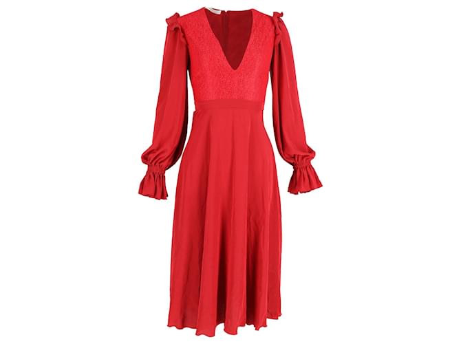 Philosophy Di Lorenzo Serafini V-Neck Midi Dress in Red Cotton  ref.1042154
