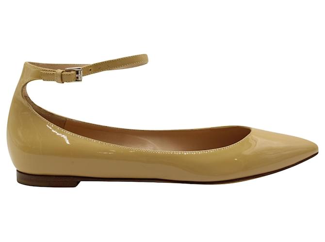 Gianvito Rossi Gia Ankle Strap Ballet Flats in Nude Patent Leather Flesh  ref.1042196