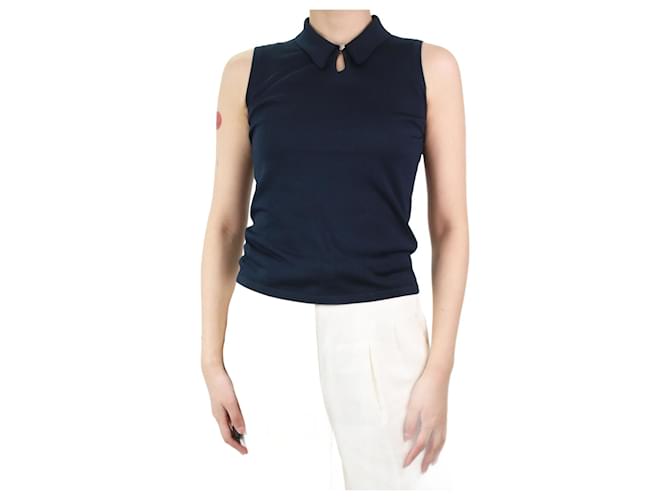 Hermès Top blu senza maniche in maglia - taglia M Seta  ref.1042216
