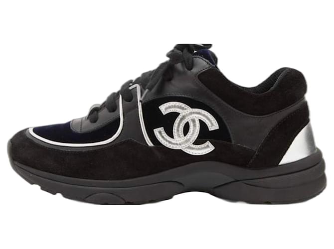 Chanel Sneakers Black Navy blue Suede Leather  ref.1042350