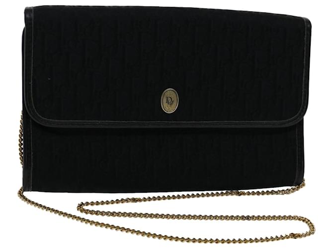 Christian Dior Trotter Bolso de hombro con cadena de lona Negro Auth 50481  ref.1042483