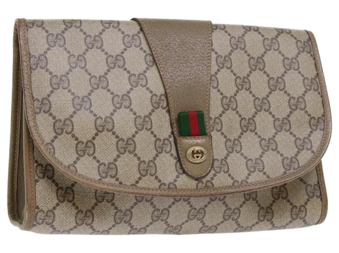 GUCCI GG Canvas Web Sherry Line Clutch Bag PVC Leather Beige Red Auth ep1380 Green  ref.1042523