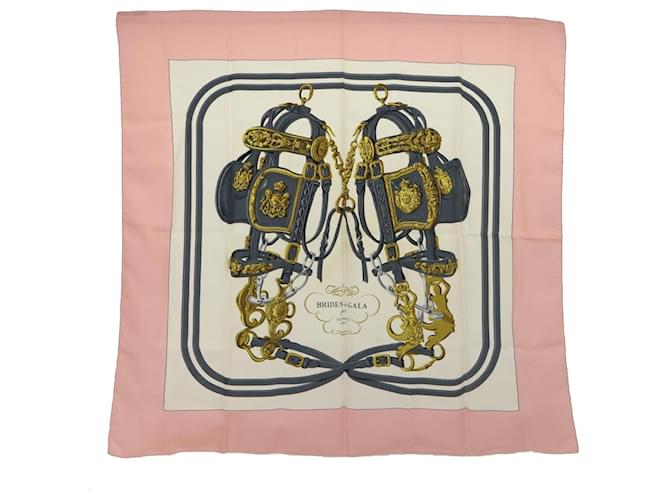 Hermès HERMES CARRE 90 BRIDES de GALA Scarf Silk Pink White Auth 51094  ref.1042708