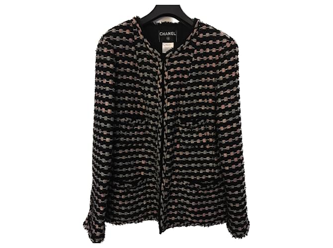 Chanel Jaqueta clássica de tweed sem gola Multicor  ref.1043269