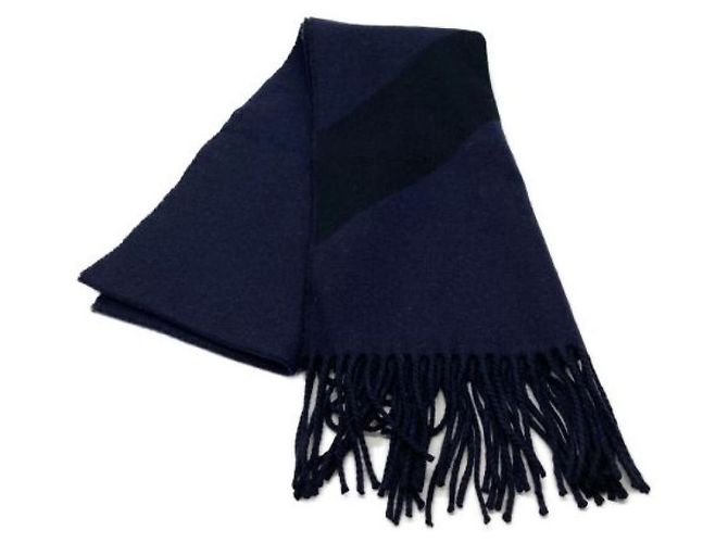 Hermès *** Écharpe cachemire HERMES Kazak Chevron Bleu Marine