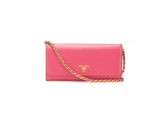 Prada Vitello Move Metal Oro Wallet on Chain Leder Schultertasche in sehr gutem Zustand Pink  ref.1043568