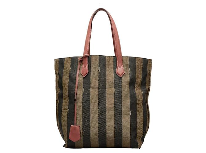 Fendi Pequin Canvas All In Shopping Tote 8BH260 Brown Cloth  ref.1043593
