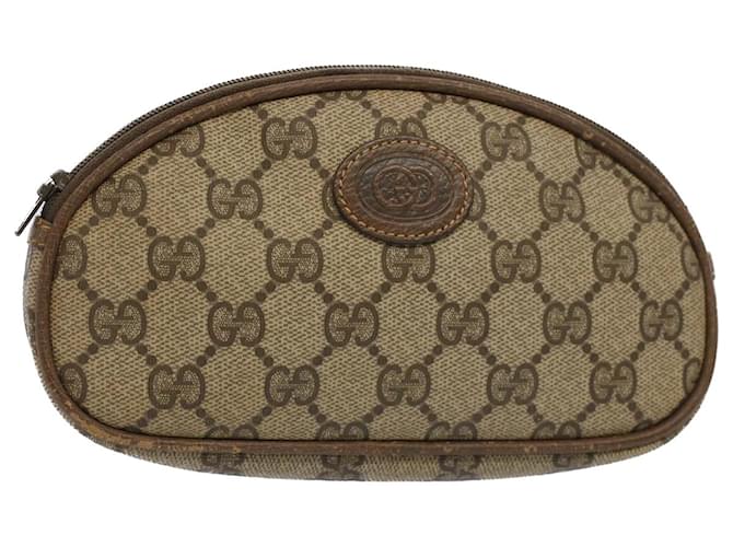 GUCCI GG Canvas Pouch PVC Leather Beige Auth ac2099  ref.1043881