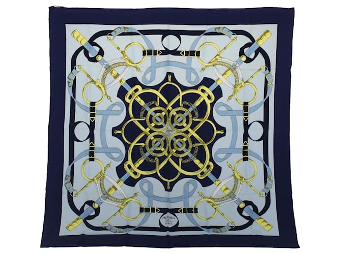 Hermès HERMES CARRE 90 Eperon d'or Tellier Scarf Silk Blue Auth fm2641  ref.1043882
