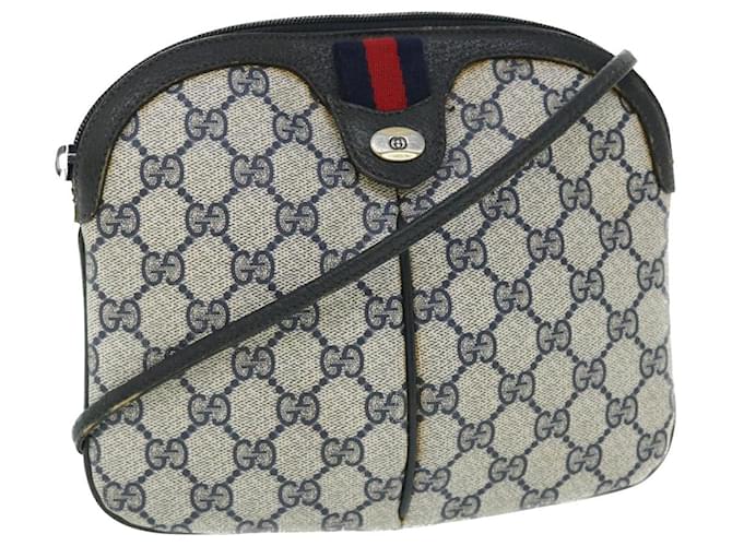 GUCCI GG Canvas Sherry Line Shoulder Bag Gray Red Navy 90402047 Auth bs7625 Grey Navy blue  ref.1043919