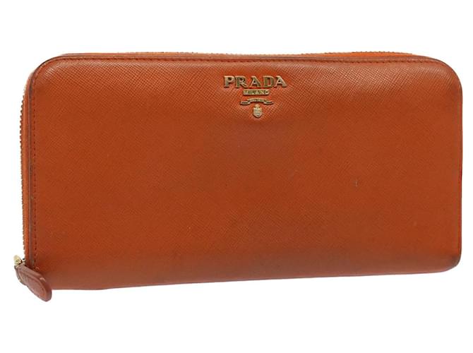 Saffiano PRADA Long Wallet Safiano leather Orange Auth 51338  ref.1043971