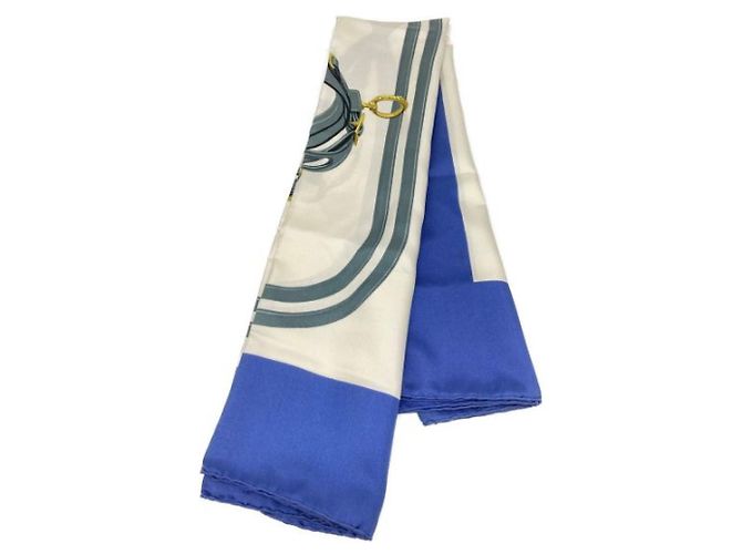 Hermès ***HERMES Kare90/Cachecol de seda Branco Azul