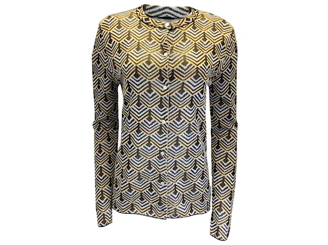 Paco Rabanne Gold / Black / Silver Metallic Geometric Patterned Knit Cardigan Sweater Viscose  ref.1044151