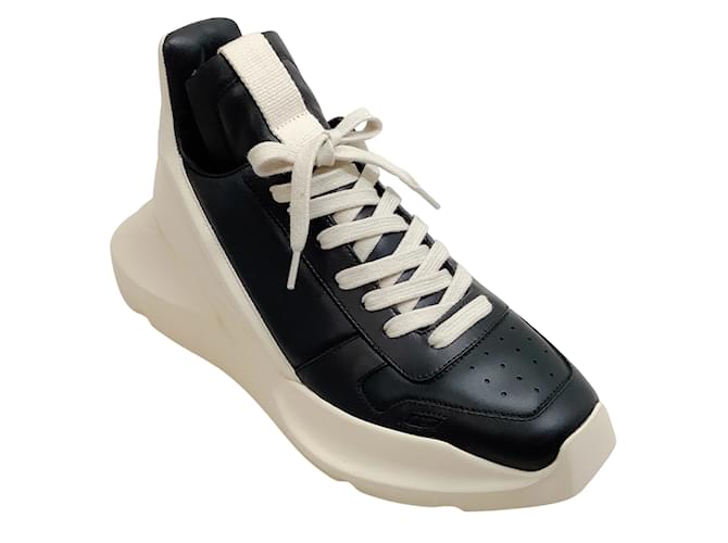 Rick Owens Black / Milk Leather Geth Runner Sneakers  ref.1044152