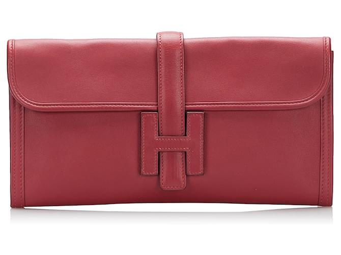 Hermes Jige Elan Calfskin Leather Clutch Wallet in Pink