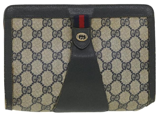 GUCCI GG Canvas Sherry Line Clutch Bag Gray Red Navy 89.01.032 Auth am4045 Grey Navy blue  ref.869559