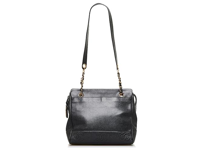 Chanel Black Triple Coco Caviar Shoulder Bag Leather ref.893431