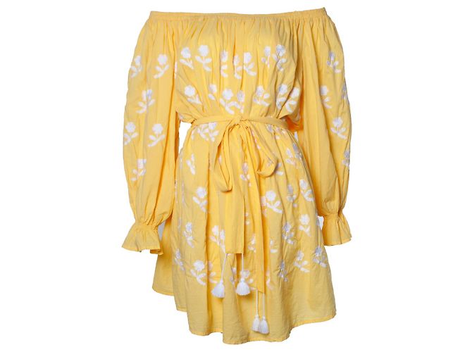 Autre Marque once de marzo, Vestido midi bordado en amarillo