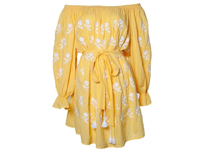 Autre Marque Eleven March, Midi embroidered dress in yellow Cotton  ref.1010374