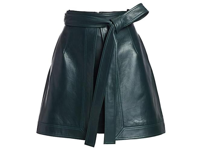 Autre Marque Oscar de la Renta, Front vent mini A line skirt Green Leather  ref.1019213