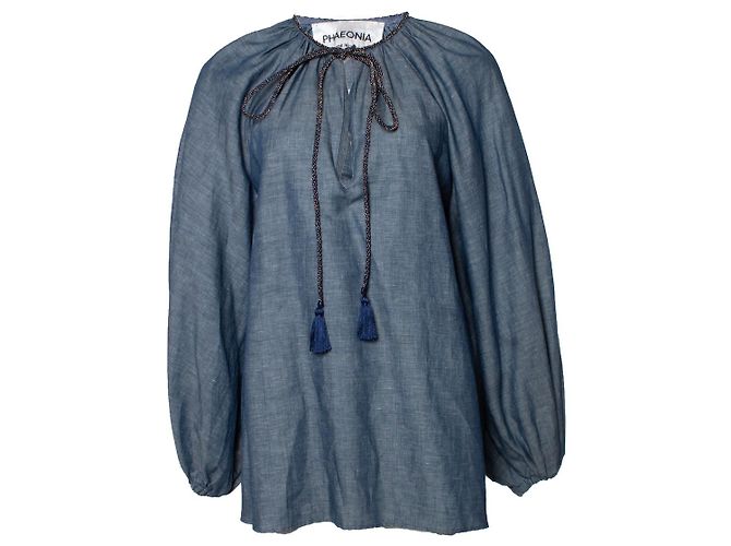 Autre Marque Feonia, camicetta blu con maniche a palloncino