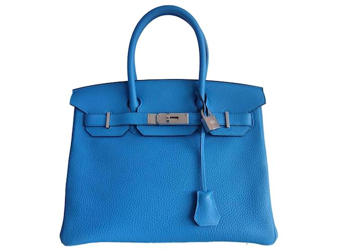 Hermès Bolsa Hermes Birkin 30 hidra azul Couro  ref.1027500