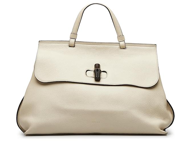 Gucci Brown Bamboo Daily Beige Leather Pony-style calfskin  ref.1027822