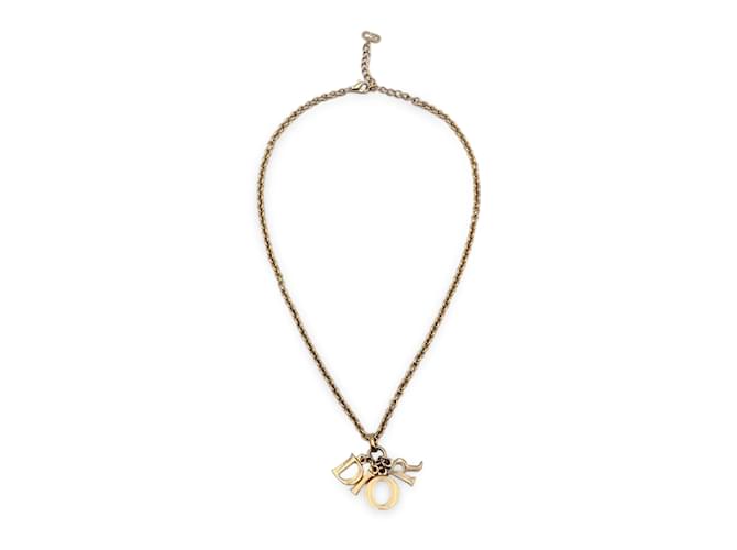 Christian Dior Gold Metal Dangling Letters Logo Necklace Golden  ref.1044227